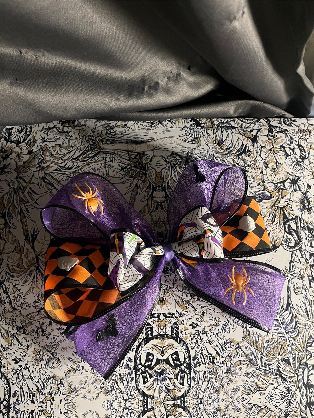 Handmade Kids Halloween Spider Bow Hair Accessory - Purple, Orange, White